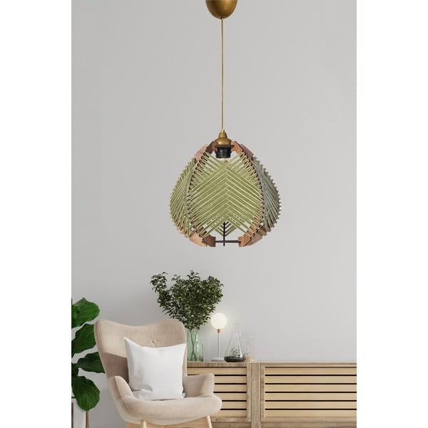 Lustră verde/în culoare naturală cu abajur textil ø 25 cm Yola – Opviq lights-image-1