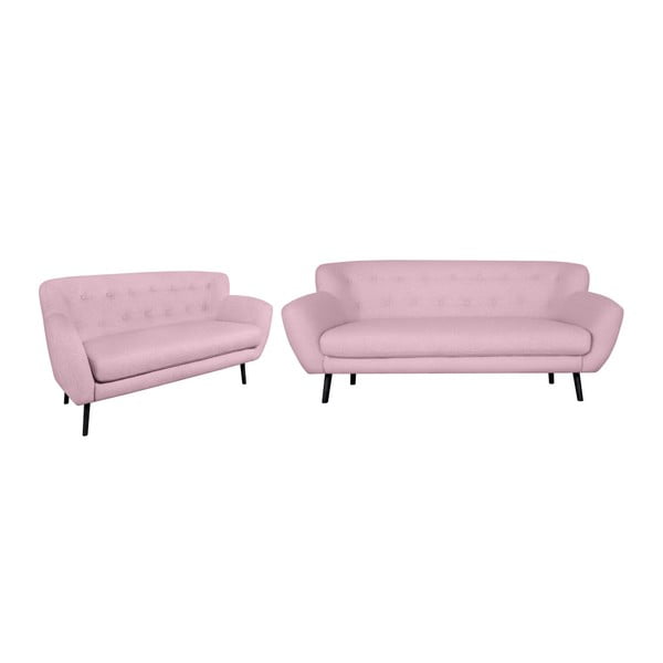 Set 2 canapele cu 2 și 3 locuri Kooko Home Rock, roz 