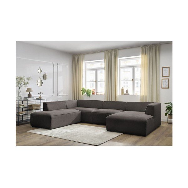 Colțar modular maro cu tapițerie din catifea reiată  (cu colț pe partea stângă/în formă de "U") Megeve – Bobochic Paris-image-1