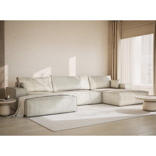 Colțar crem extensibil/cu spațiu de depozitare cu tapițerie din chenille (în formă de "U") Kyoto – Maison de Rêve-image-1