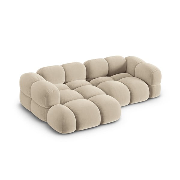 Colțar bej cu tapițerie din catifea (cu colț pe partea stângă/cu șezlong) Loretto – Cosmopolitan Design-image-2