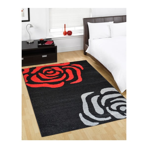 Covor Flair Rugs Fleurs Black and Red, 160x235 cm