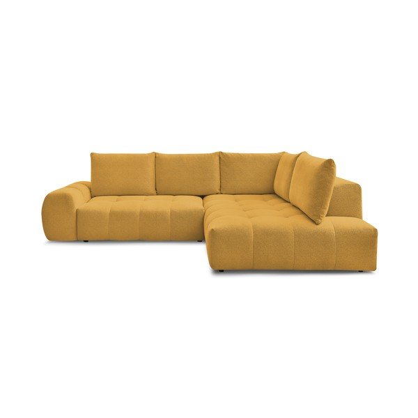 Colțar galben muștar extensibil/cu spațiu de depozitare cu tapițerie din chenille (cu colț pe partea dreaptă/în formă de ”L”) Everest – Bobochic Paris