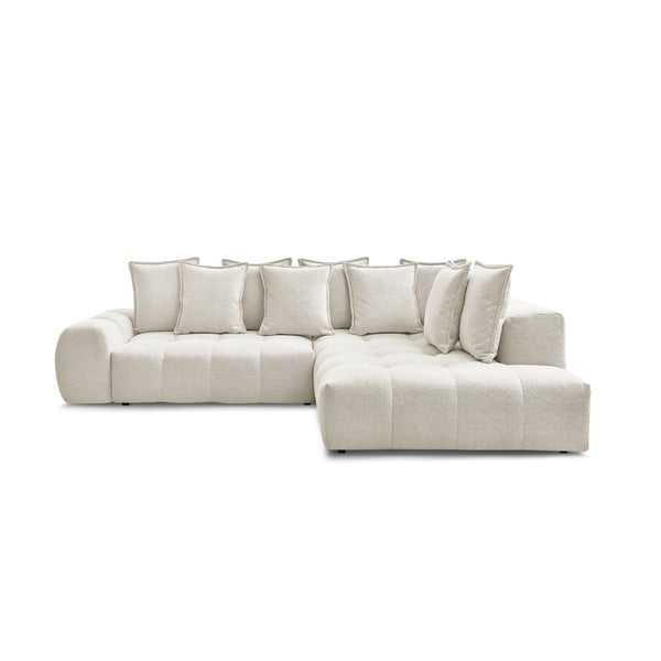 Colțar alb extensibil/cu spațiu de depozitare cu tapițerie din chenille (cu colț pe partea dreaptă/în formă de ”L”) Everest – Bobochic Paris