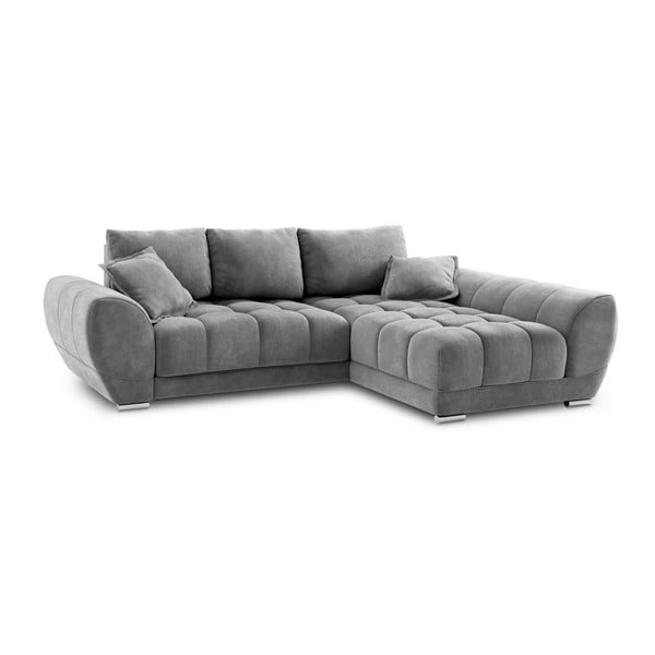 Colțar extensibil cu tapițerie de catifea și șezlong pe partea dreaptă Windsor & Co Sofas Nuage, gri-image-3