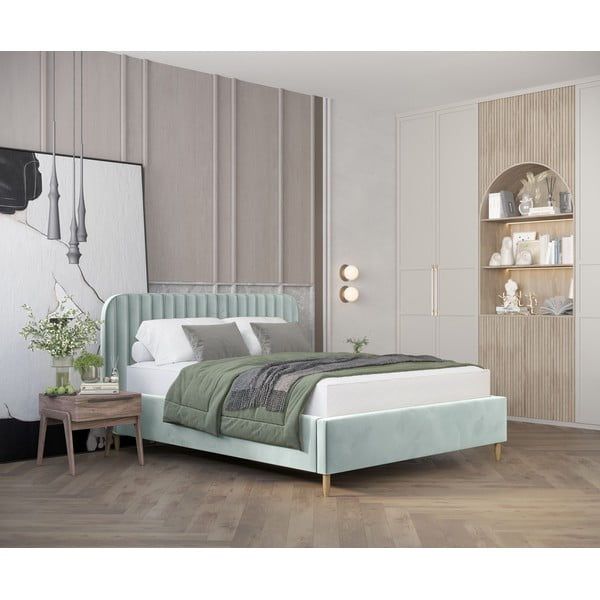Pat verde mentă tapițat cu spațiu de depozitare cu somieră 120x200 cm Noto – Maison de Rêve-image-1