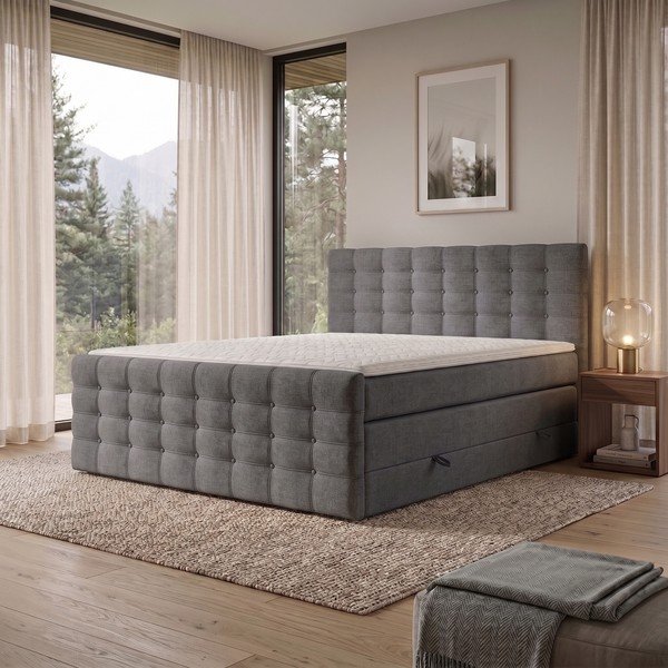 Pat boxspring gri cu spațiu de depozitare 160x200 cm Blend – Maison de Rêve-image-1