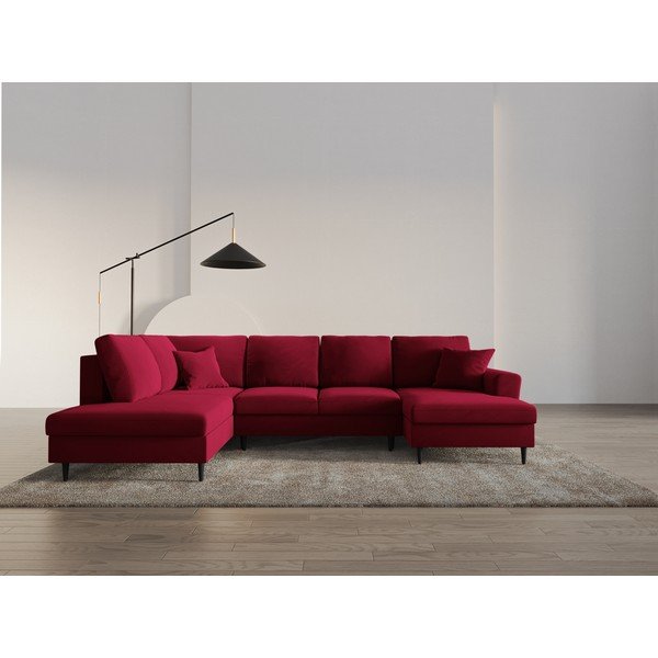 Colțar roșu extensibil, cu spațiu de depozitare cu tapițerie din catifea (cu colț pe partea stângă-în formă de "U") Kyoto – Cosmopolitan Design-image-2