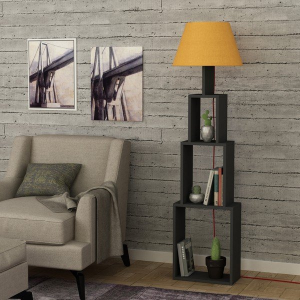 Lampadar cu abajur galben Homitis Tower, gri antracit-image-1