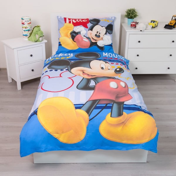 Lenjerie de pat pentru copii din bumbac pentru pat de o persoană 140x200 cm  Mickey "Hello" – Jerry Fabrics-image-1