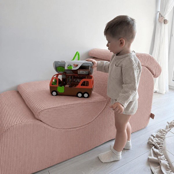Fotoliu de copii crem cu tapițerie din catifea reiată Wave – Meowbaby-image-1