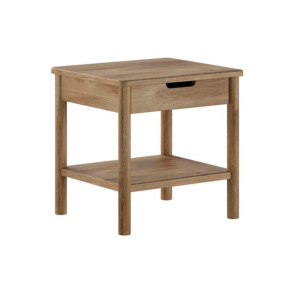 Noptieră în culoare naturală cu rafturi din lemn de stejar Olive – Vipack