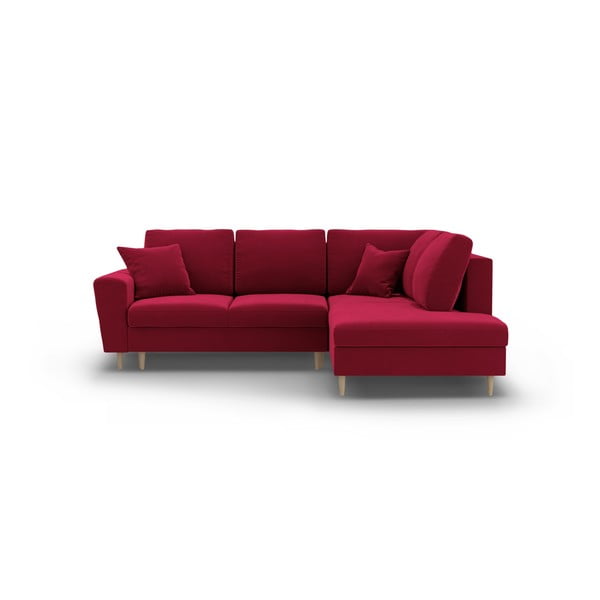 Colțar roșu extensibil, cu spațiu de depozitare cu tapițerie din catifea (cu colț pe partea dreaptă-în formă de ”L”) Kyoto – Cosmopolitan Design