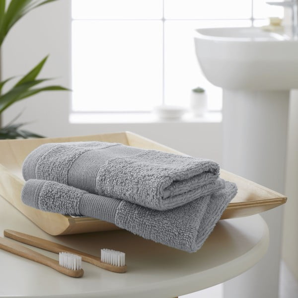 Prosoape gri-deschis 2 buc. din bumbac din frotir 30x30 cm Anti-Bacterial – Catherine Lansfield-image-1