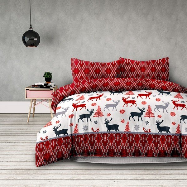 Lenjerie de pat din flanel AmeliaHome Winter Reindeer, 200 x 220 cm + 70 x 90 cm-image-1