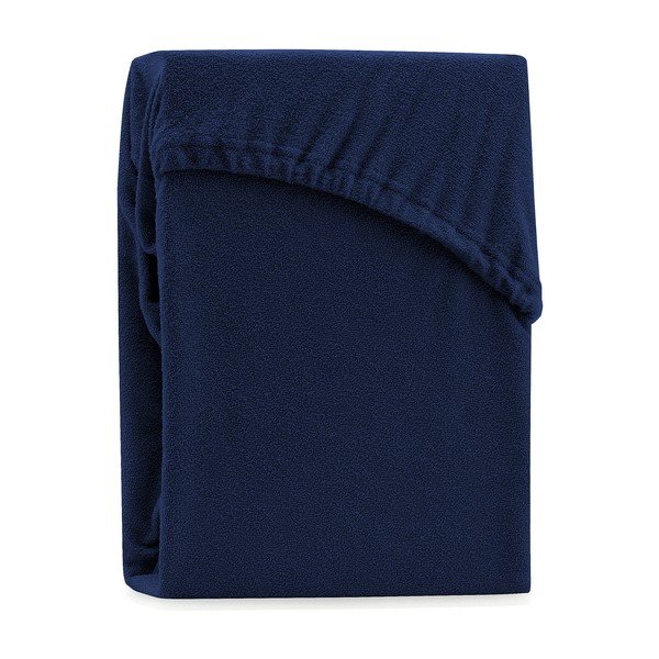 Cearceaf albastru închis din frotir cu elastic 140x200 cm Ruby – Restilo-image-2