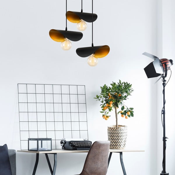 Lustră neagră/aurie cu abajur din metal ø 45 cm Sivani – Opviq lights-image-1