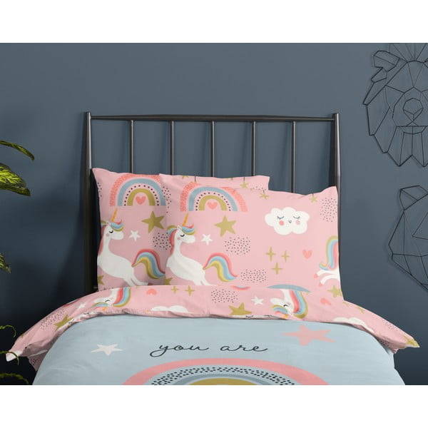 Lenjerie de pat pentru copii albastră-roz din bumbac pentru pat de o persoană 140x200 cm Suus – Good Morning-image-2