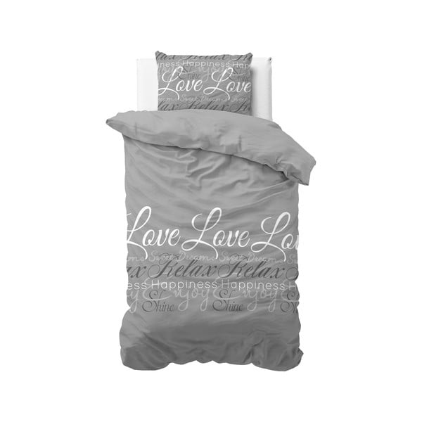 Lenjerie pentru pat de o persoană Sleeptime Love and Relax, 140 x 220 cm, gri