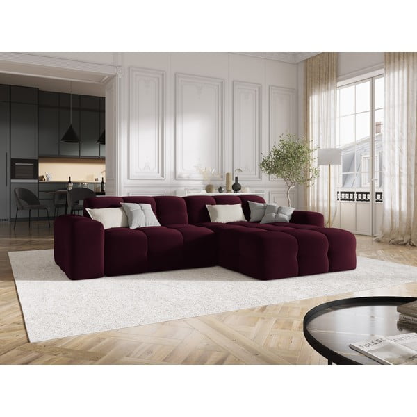 Colțar burgundy cu tapițerie din catifea (pe partea dreaptă) Kendal – Micadoni Home-image-1