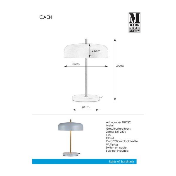 Veioză cu 2 becuri Markslöjd Caen Table, gri-image-2