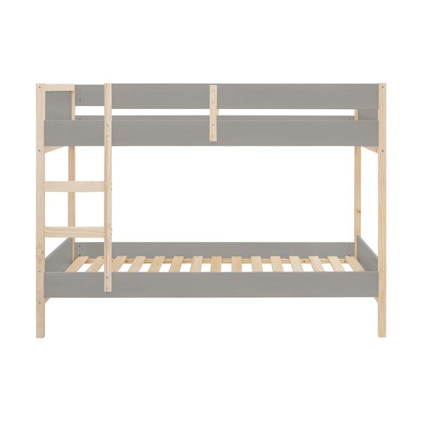 Pat pentru copii  gri/în culoare naturală supraetajat din lemn de pin 90x200 cm Square – Støraa-image-1