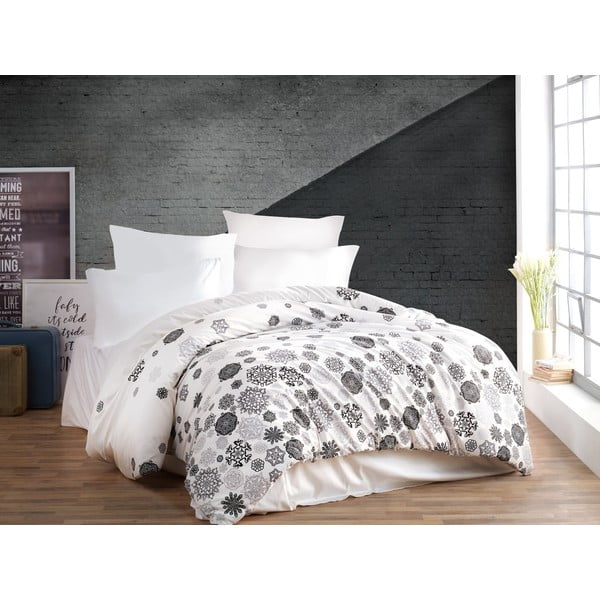 Lenjerie de pat albă-gri din bumbac pentru pat dublu 200x200 cm Asir – Mijolnir