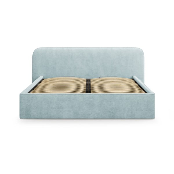 Pat matrimonial verde mentă tapițat cu spațiu de depozitare cu somieră 160x200 cm Elizabeth – Micadoni -image-4