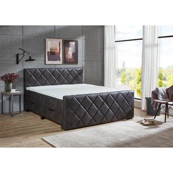 Pat boxspring negru cu spațiu de depozitare 180x200 cm Chester – Rojaplast-image-3