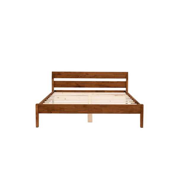 Pat matrimonial în culoare naturală/maro închis din lemn de molid cu somieră 180x200 cm Venus – Kalune Design-image-4