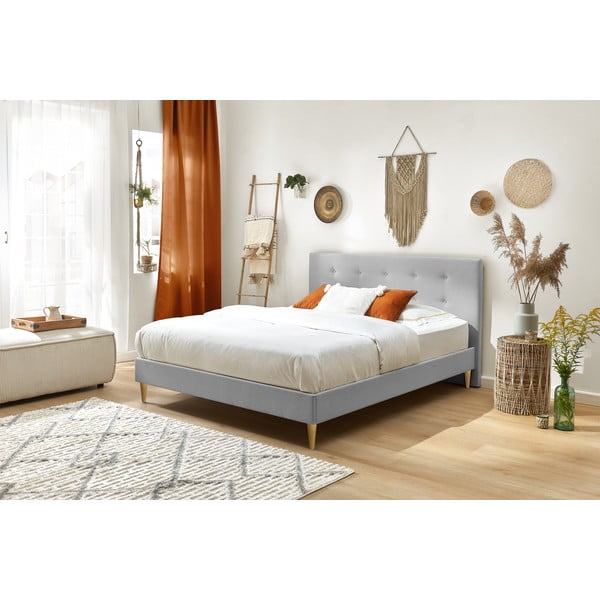 Pat matrimonial 180x200 cm gri deschis tapițat cu somieră Rory – Bobochic Paris-image-3