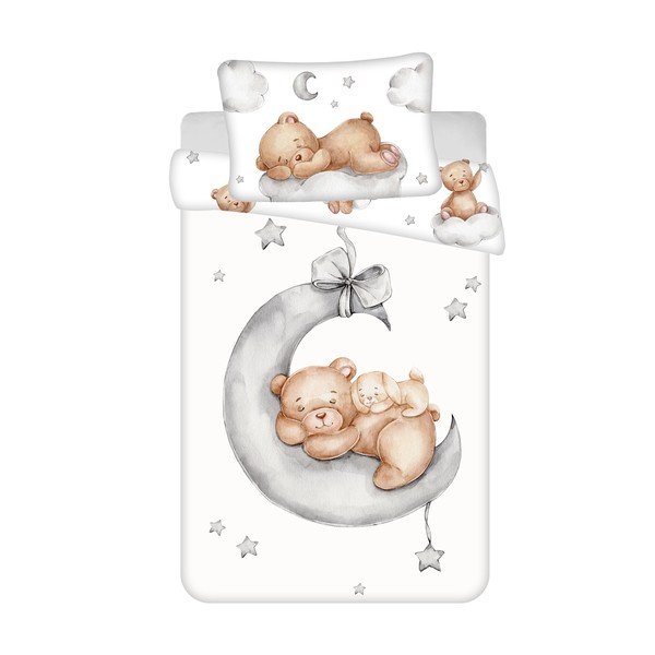 Lenjerie de pat pentru copii albă din bumbac pentru pătuț 100x135 cm Teddy Bear "Ribbon" – Jerry Fabrics