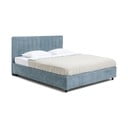 Pat matrimonial albastru tapițat cu spațiu de depozitare cu somieră 180x200 cm Myra Slim Line – Bonami Selection