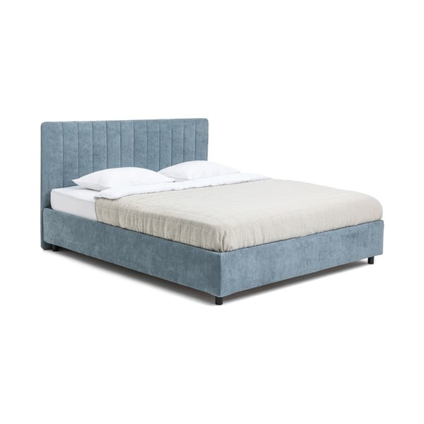 Pat matrimonial albastru tapițat cu spațiu de depozitare cu somieră 160x200 cm Myra Slim Line – Bonami Selection
