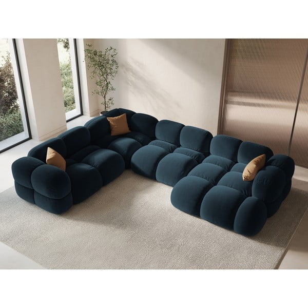 Colțar albastru închis cu tapițerie din catifea (cu colț pe partea stângă/în formă de "U") Loretto – Cosmopolitan Design-image-1