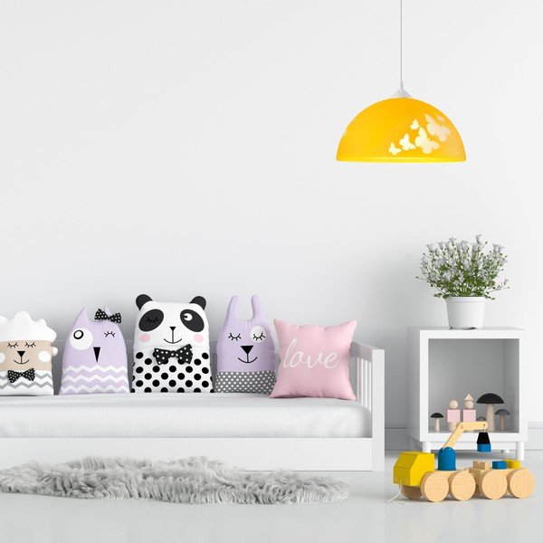 Lustră pentru copii galben ocru cu abajur din sticlă ø 30 cm Mariposa – LAMKUR-image-3