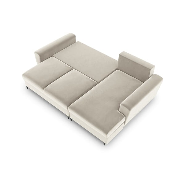 Colțar bej extensibil, cu spațiu de depozitare cu tapițerie din catifea (cu colț pe partea dreaptă, cu șezlong) Kyoto – Cosmopolitan Design-image-2