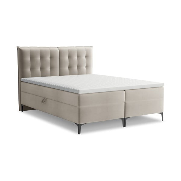 Pat boxspring taupe cu spațiu de depozitare 160x200 cm Mikana – Makamii