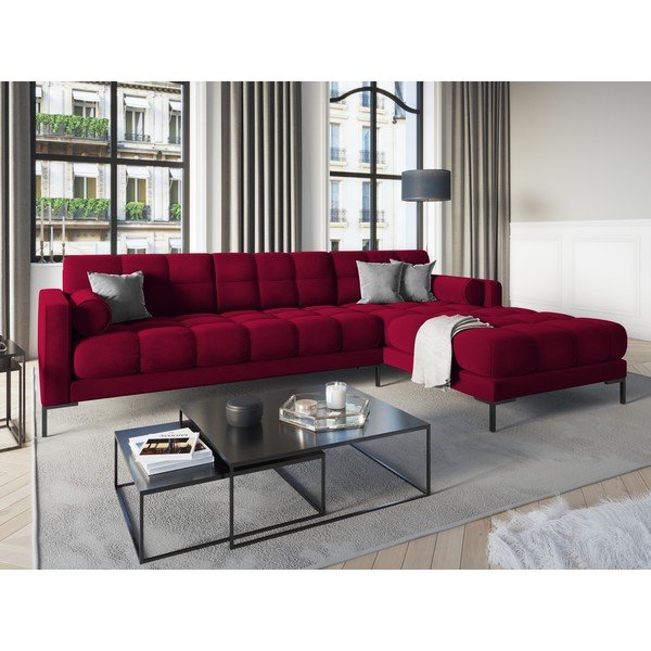 Colțar din catifea cu extensie pe partea dreaptă Cosmopolitan Design Bali, roșu-image-1