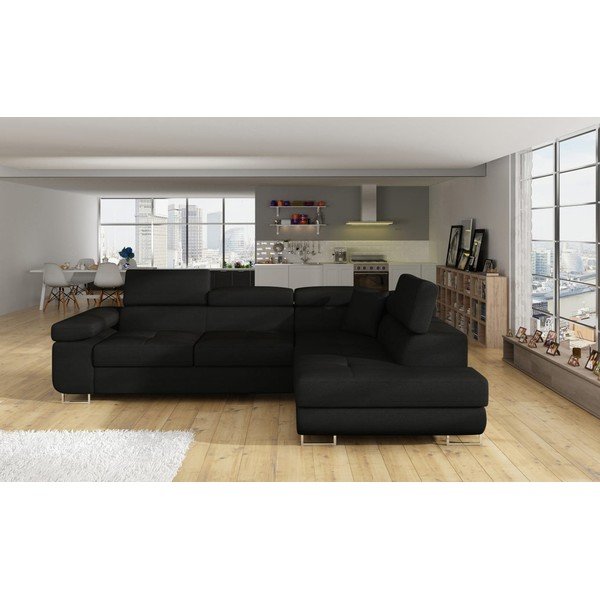 Colțar negru extensibil/cu spațiu de depozitare (cu colț pe partea dreaptă/în formă de ”L”) Anton – ELTAP-image-1