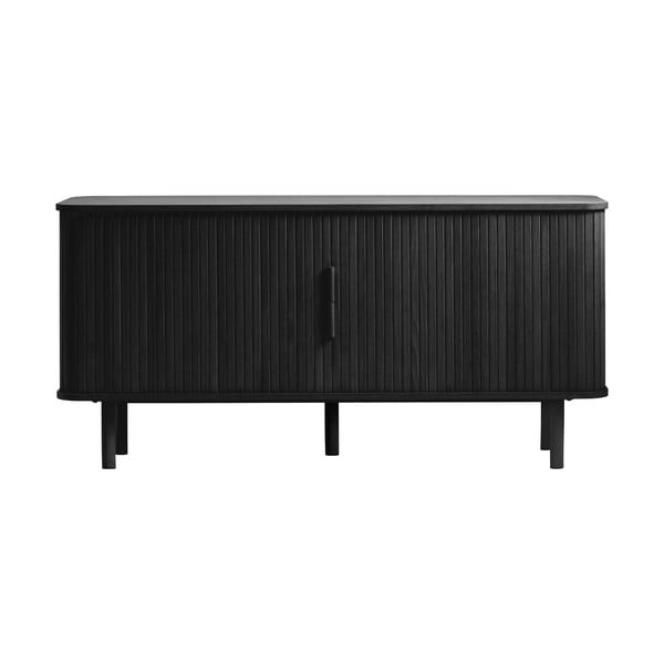 Comodă neagră joasă cu aspect de lemn de stejar cu ușă glisantă 76x160 cm Cavo – Unique Furniture-image-2