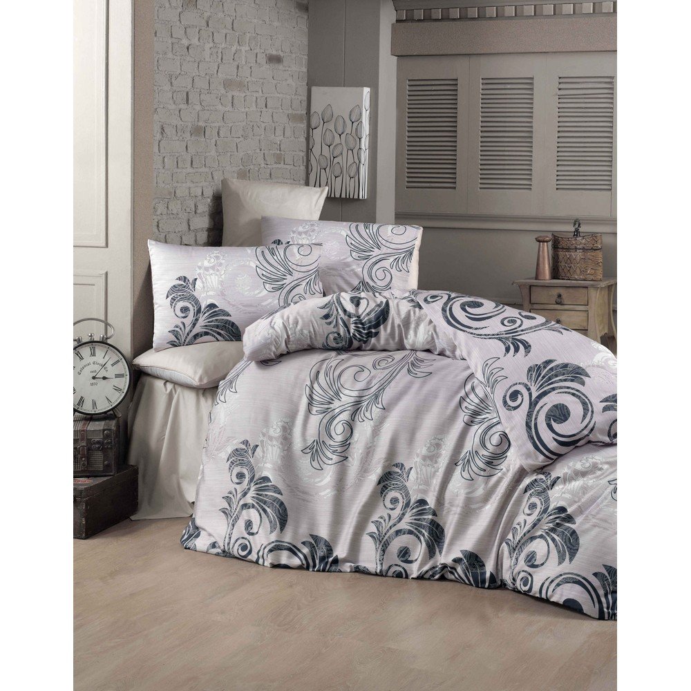 Lenjerie de pat bej din bumbac pentru pat de o persoană 140x200 cm Ottoman – Mijolnir