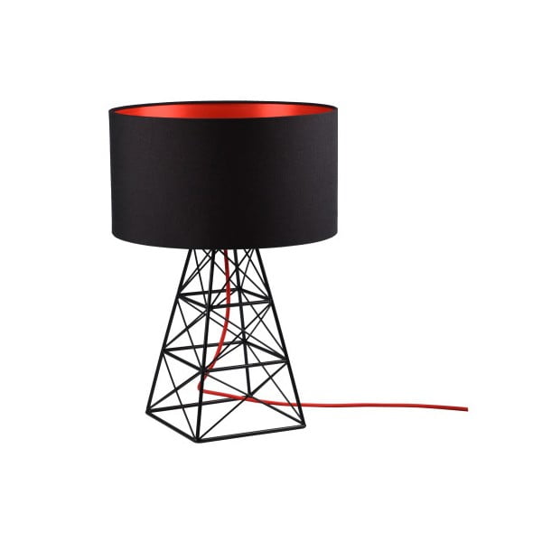 Lampă de birou, cablu roșu Filament Pylon, negru
