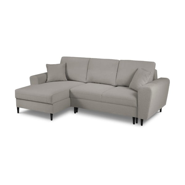 Colțar gri deschis extensibil, cu spațiu de depozitare cu tapițerie din țesătură bouclé (cu colț pe partea stângă, cu șezlong) Kyoto – Cosmopolitan Design-image-1