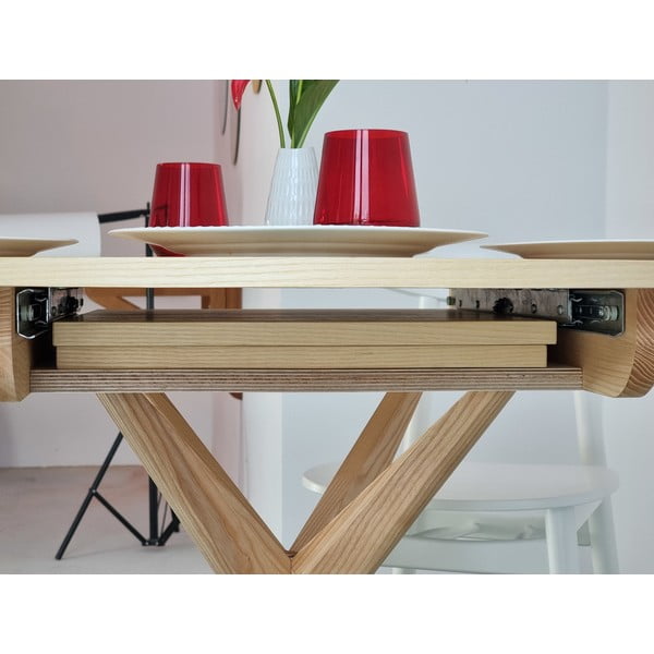 Masă de dining rotundă extensibilă din lemn de frasin cu blat suplimentar ø 90 cm Jubi – Ragaba-image-3
