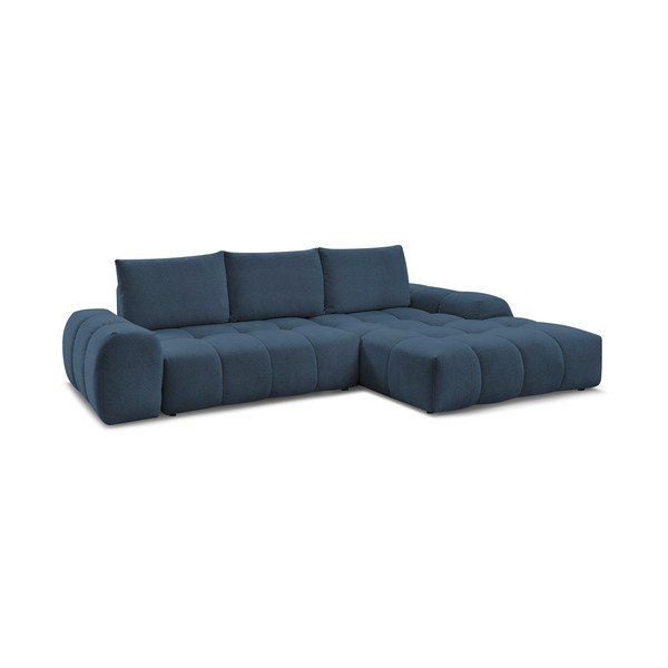 Colțar albastru închis extensibil/cu spațiu de depozitare cu tapițerie din chenille (cu colț pe partea dreaptă/cu șezlong) Everest – Bobochic Paris-image-3