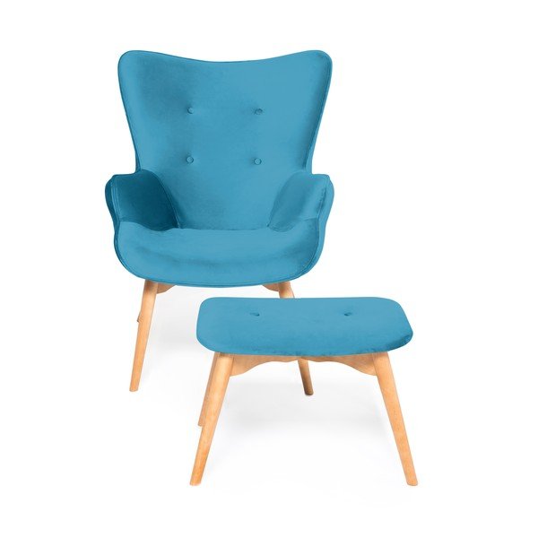 Fotoliu cu taburet Vivonita Cora Velvet, albastru marin-image-2