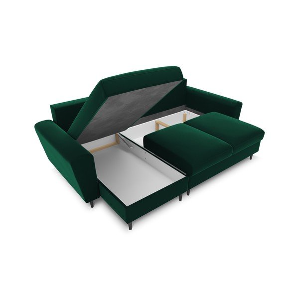 Colțar verde extensibil, cu spațiu de depozitare cu tapițerie din catifea Kyoto – Cosmopolitan Design-image-2