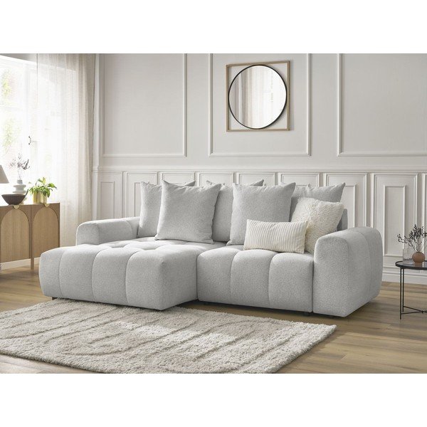 Colțar gri deschis extensibil/cu spațiu de depozitare cu tapițerie din chenille (cu colț pe partea stângă/cu șezlong) Roxelane – Bobochic Paris-image-3