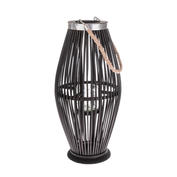 Felinar din sticlă și bambus Dakls, înălțime 49 cm, negru